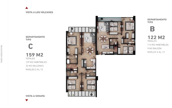 Plano departamento tipo desarrollo Punto Horizonte