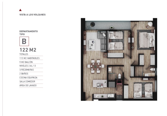 Plano departamento tipo desarrollo Punto Horizonte
