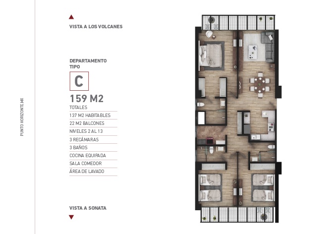 Plano departamento tipo desarrollo Punto Horizonte