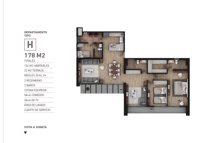 Plano departamento tipo desarrollo Punto Horizonte