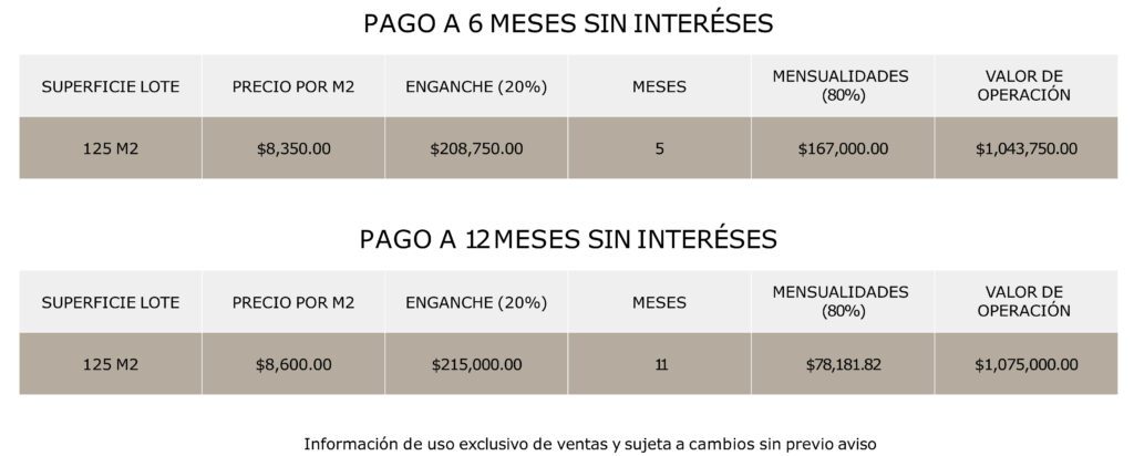esquema pagos financiados terrenos parque México Lomas de Angelópolis, Puebla